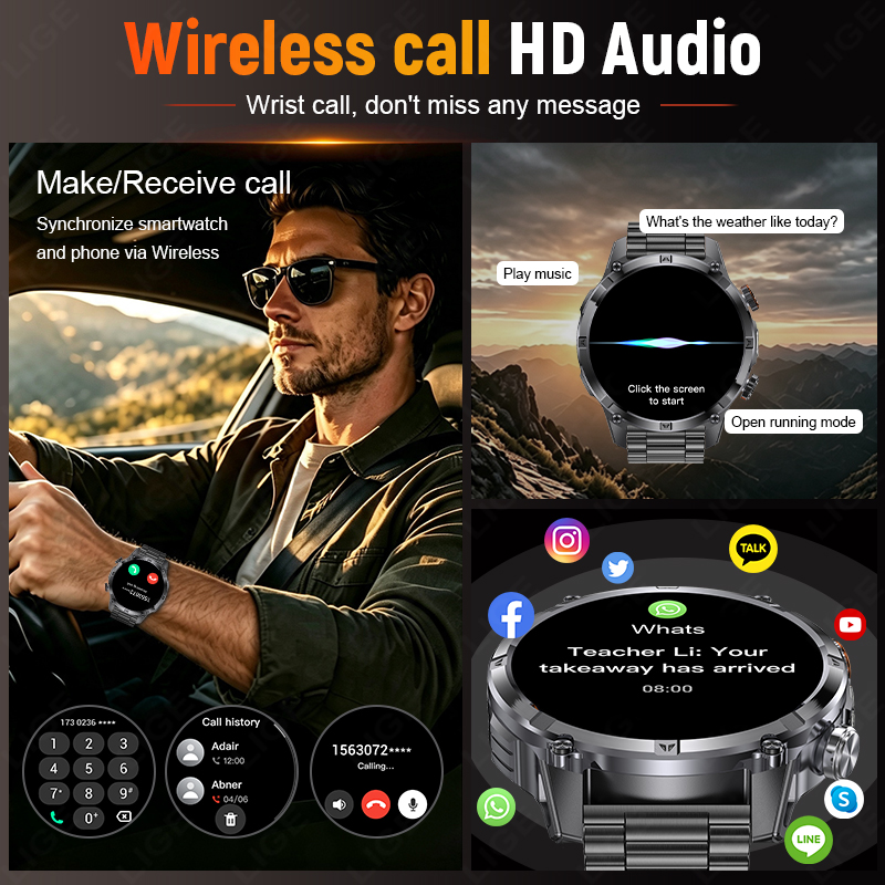 견고한 아웃도어 남성용 스마트워치 블루투스 통화 LED - Smartwatch Running Watches For Men 리뷰 및 가격
