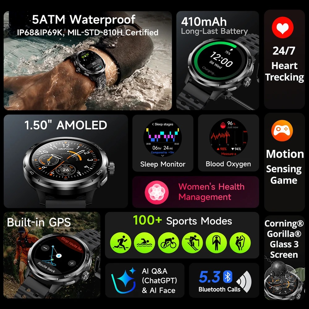 Ulefone Armor Watch Pro 1.5인치  - Heart Rate Gps Watch 리뷰 및 가격