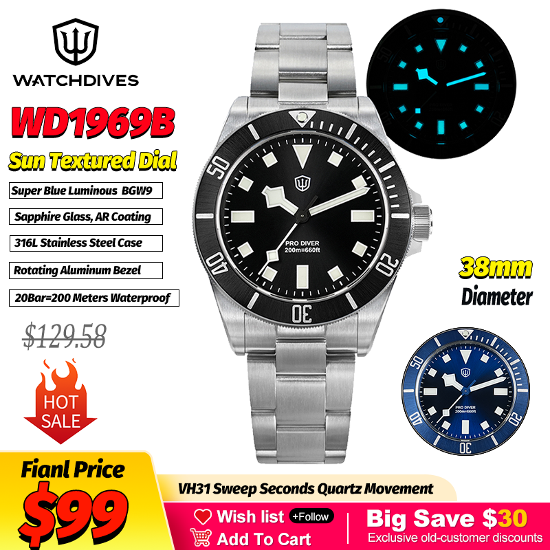 Watchdives WD1969 태양 질감 패션 쿼츠  - Smartwatch Luxury Watches 리뷰 및 가격