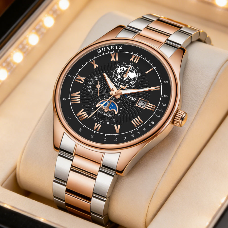 비즈니스 고급 남성용 시계 스틸 밴드 캘린더 로마 패턴 - Smartwatch Luxury Watches 리뷰 및 가격