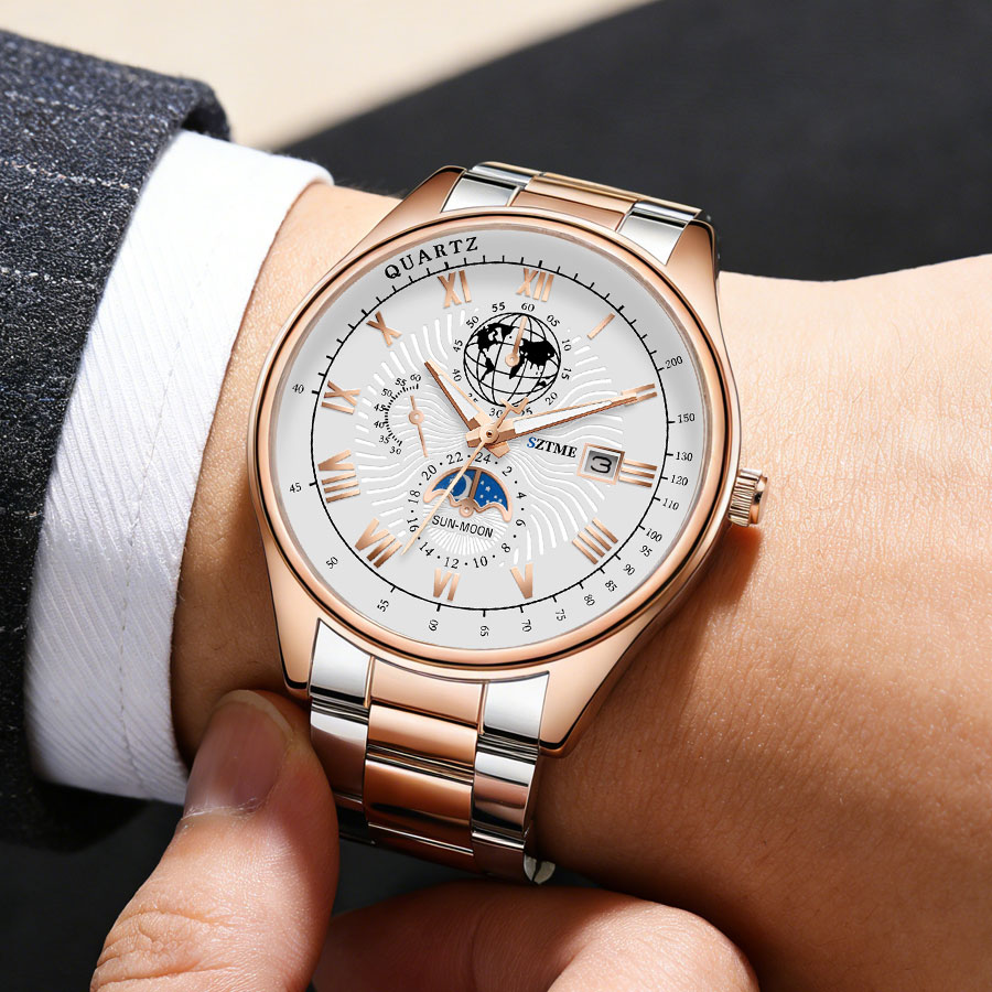 비즈니스 고급 남성용 시계 스틸 밴드 캘린더 로마 패턴 - Smartwatch Luxury Watches 리뷰 및 가격