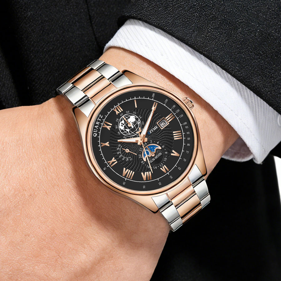 비즈니스 고급 남성용 시계 스틸 밴드 캘린더 로마 패턴 - Smartwatch Luxury Watches 리뷰 및 가격
