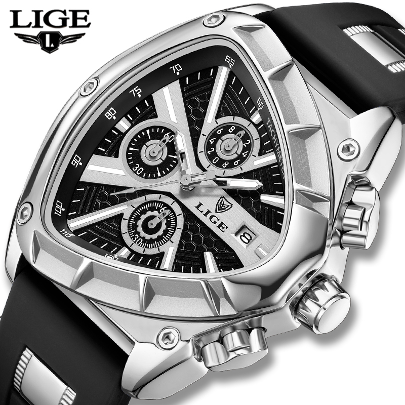 LIGE 패션 남성 시계 삼각형 크로노그래프 밀리터리  - Smartwatch Army Watches For Men 리뷰 및 가격