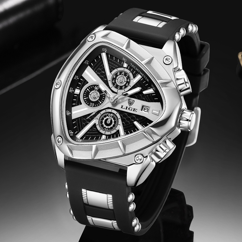 LIGE 패션 남성 시계 삼각형 크로노그래프 밀리터리  - Smartwatch Army Watches For Men 리뷰 및 가격
