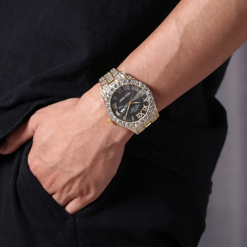 남성용 쿼츠 시계 고급 스틸 밴드 풀 다이아몬드 별빛  - Smartwatch Luxury Watches 리뷰 및 가격
