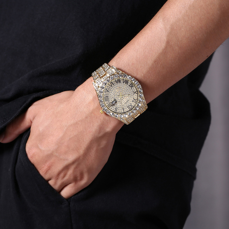 남성용 쿼츠 시계 고급 스틸 밴드 풀 다이아몬드 별빛  - Smartwatch Luxury Watches 리뷰 및 가격