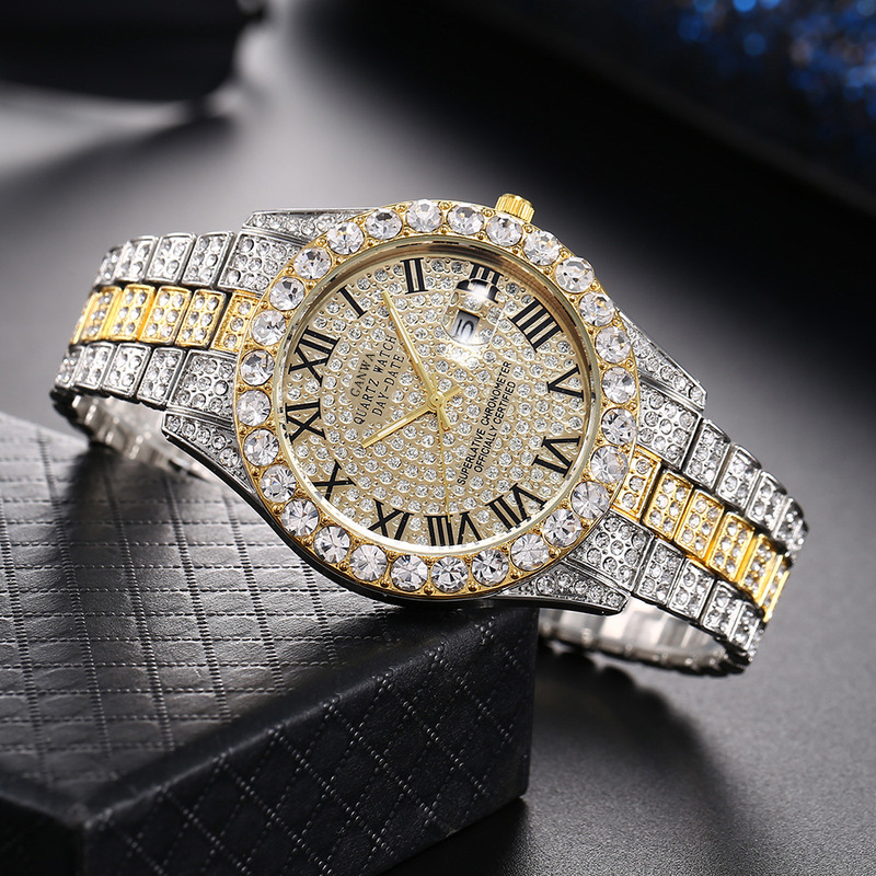남성용 쿼츠 시계 고급 스틸 밴드 풀 다이아몬드 별빛  - Smartwatch Luxury Watches 리뷰 및 가격