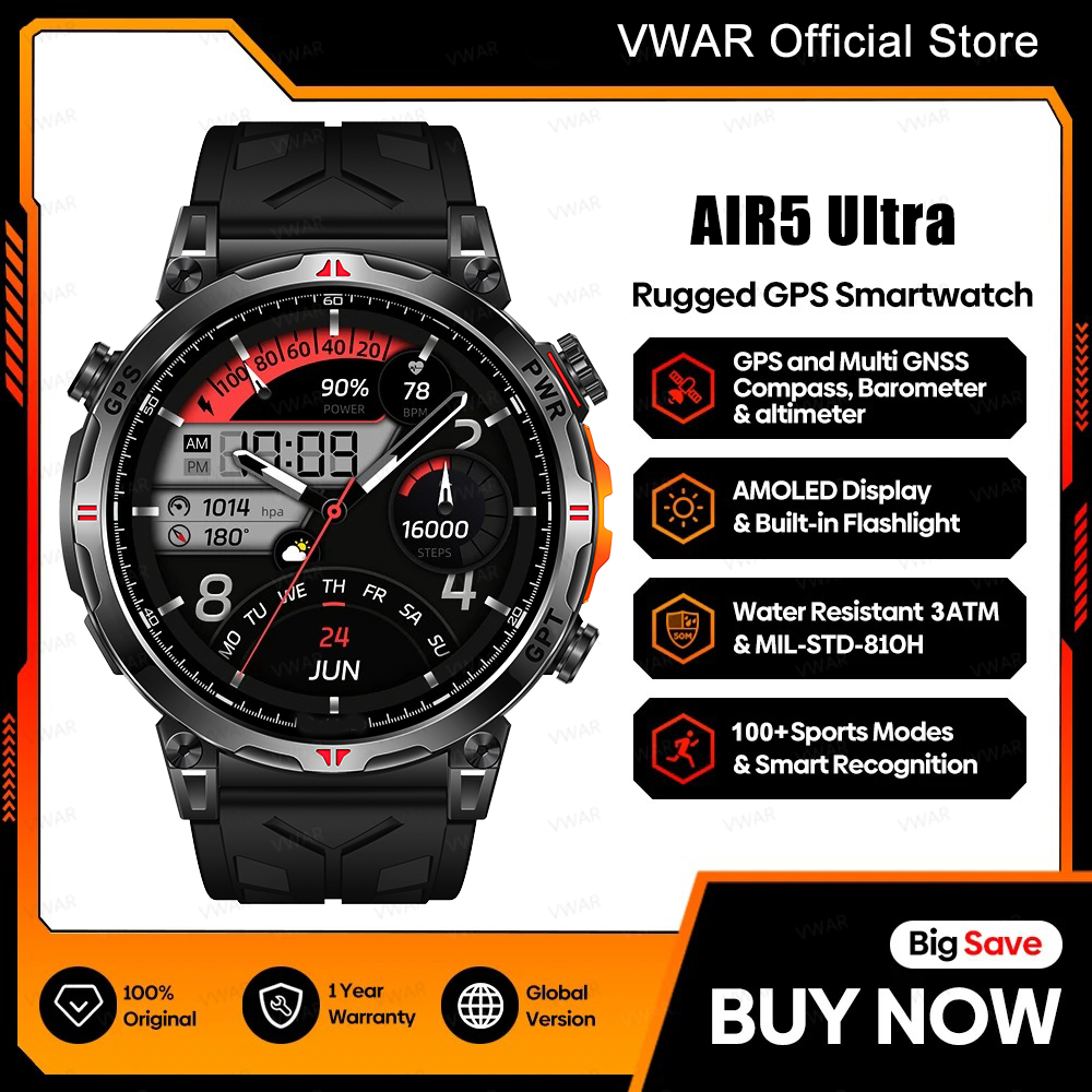 VWAR Air5 Ultra GPS 스마트워치 1.56 - Watch Vs Amazfit 리뷰 및 가격